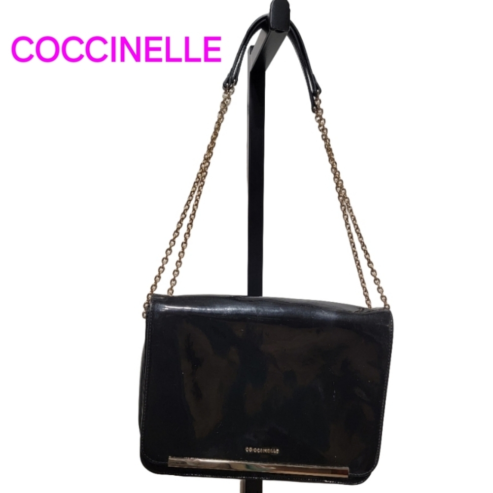 Coccinelle Black Patent Leather Shoulder Bag Authentic